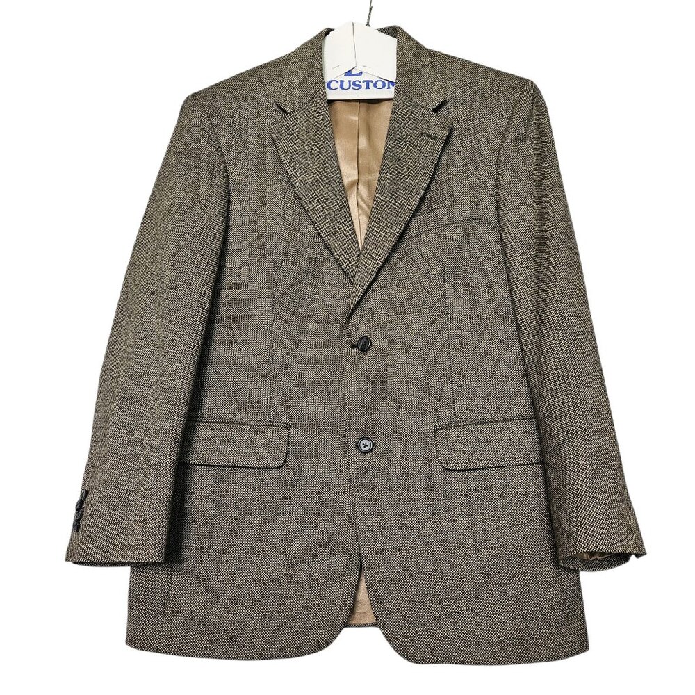 Lands'End 100% Lambswool Men's Tweet Blazer SZ 40R Black/Beige Sport Coat Preppy